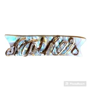 Vintage Mother Pin Brooch World War 2 Era Carved Mother Of Pearl Shell Script